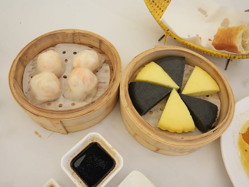 Assorted dim sum with dumplings and steamed cakes