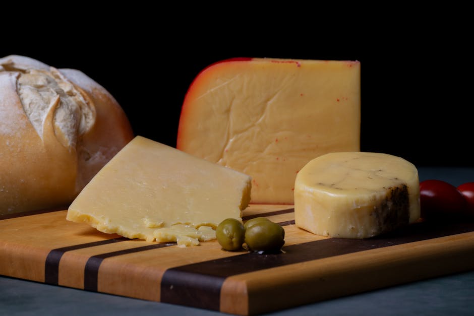 Gourmet cheeses, olives, and rustic bread